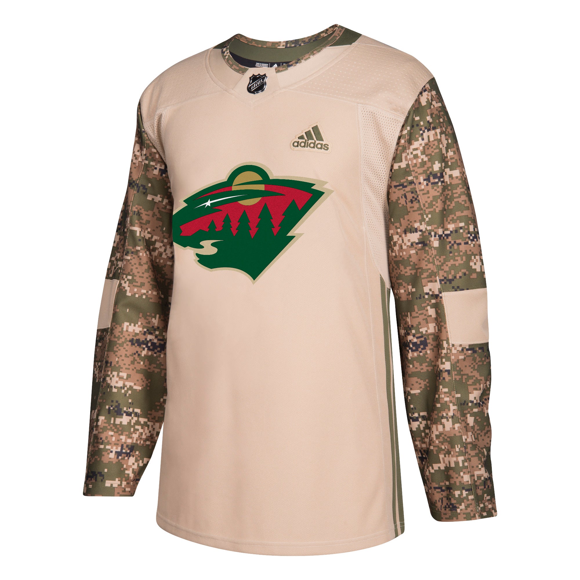 Military Camo Khaki Minnesota Wild 258J Adidas NHL Authentic Pro