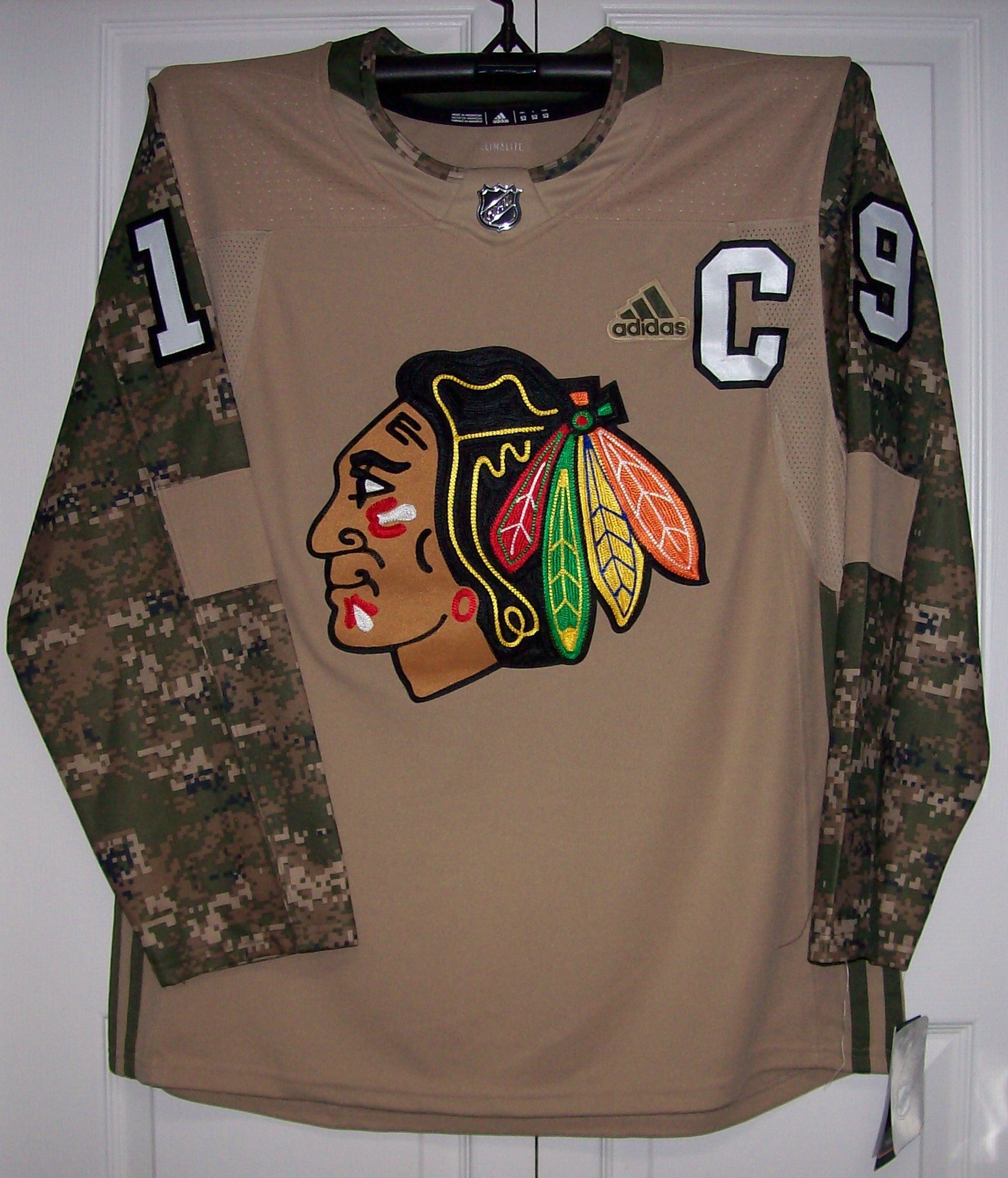 Military Camo Khaki Chicago Blackhawks 258J Adidas NHL Authentic Pro Jersey
